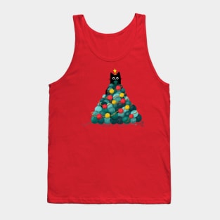 Black Cat in Yarn Christmas Tree Tank Top